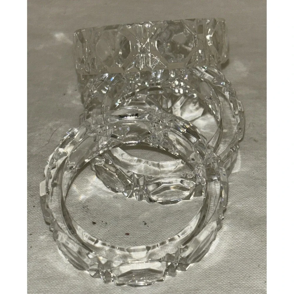 Lot of‎ 4 Glass Napkin Rings Holders Crystal faceted - 2.25